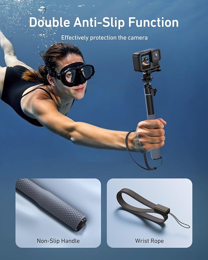 TELESIN 360°Waterproof Selfie Stick 25.75"w Hand Strap Underwater Dive Diving Extension Stick Pole Monopod for GoPro Max 13 12 11 10 Insta360 X5 X4 GO3 Ace Pro DJI OSMO 360 Action 6 5 Pro 4 3 Pocket 3