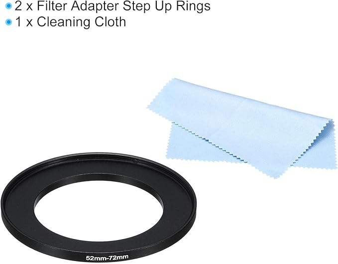 PATIKIL 52mm-72mm Metal Step Up Ring with Cleaning Cloth, 2 Pack Camera Lens Filter Adapter Ring Aluminum Filter Adapter Ring for Camera Lenses Hood, Black