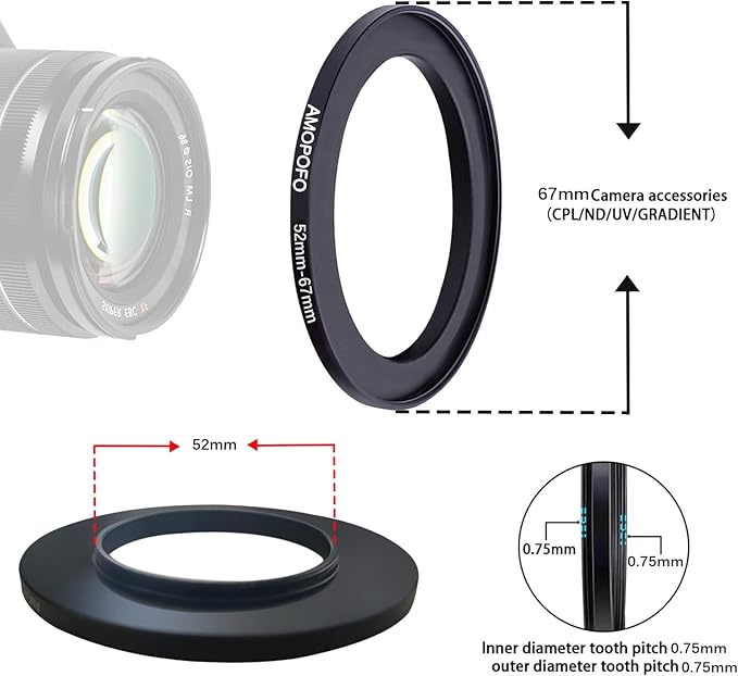 52mm to 67mm Camera Filter Ring/52mm-67mm Step-Up Ring Filter Adapter for 67mm UV, ND, CPL Filter,Metal Step-Up Ring