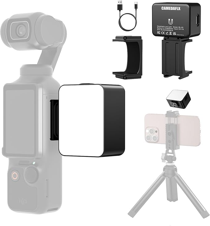 RL03 Magnetic Mini Light Compatible for DJJ Osmo Pocket 3, 3.3W Reachargeable LED Fill Lights,800mAh,2800K-6500K,3 Levels Adjustable Mini Fill Light for Selfie Vlog Video Recording.