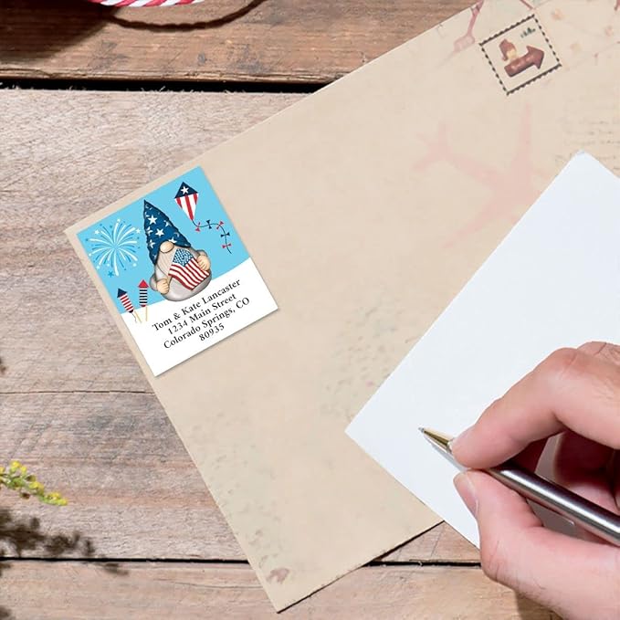 Colorful Images American Gnome Return Address Mailing Labels, Personalized in The USA with Names & Addresses, Set of 144 Self Adhesive, Easy Peel Flat Label Sheets, 1½” x 1¾”, 1 Design