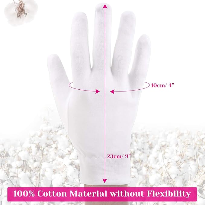 100 Percent Cotton Gloves for Dry Hands Eczema, Selizo 10 Pairs White Cotton Gloves for Women Dry Hands Moisturizing Cosmetic Sensitive Irritated Skin Spa