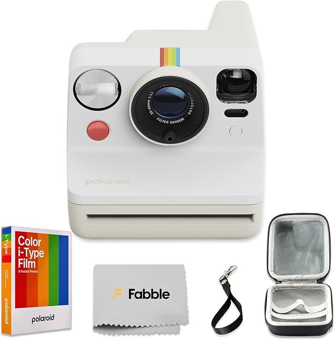Polaroid Now Generation 3 I-Type Instant Camera (Pebble White) Bundle with Color I-Type Film (8 Exposures), Hard Protective Case and Wrist Strap