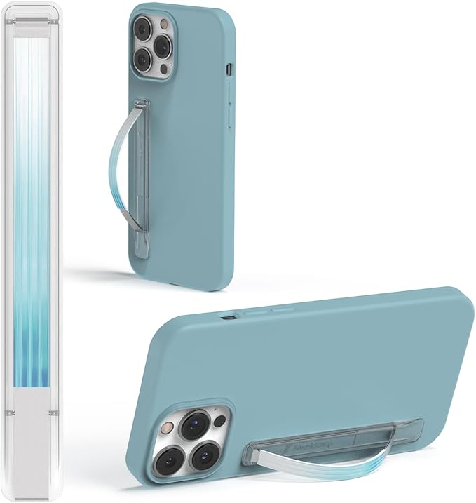 SleekStrip SleekGrip-Essential Ultra Thin Phone Grip Stand,Slim Metal Finger Loop Ring Hand Holder Strap Cell Phone Grips for iPhone 16 Pro Max,17 Air,Android,Case Back - Frosted x ICY Blue
