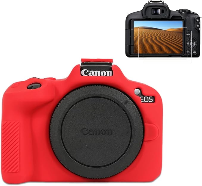 Pocoukate Case for Canon EOS R50 Camera, Soft Silicone Protective Cover Skin with EOS R50 Screen Protector Accessories for Canon EOS R50 Mirrorless Camera Silicone Case - Red