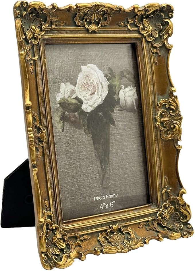 CISOO 4x6 Vintage Picture Frame, Antique Ornate Bronze Gold Photo Frame, for Table Top and Wall Display, Decorative Floral Design Retro Home Decor, Photo Gallery Art