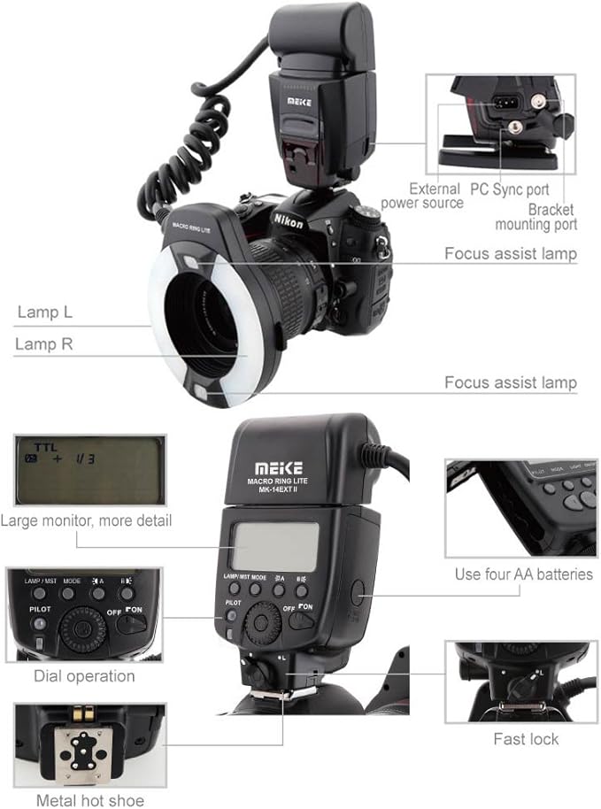 Meike iTTL TTL LED Macro Ring Flash Light for Nikon DSLR Camera, Camera Flash with Hot Shoe Mount d3400 d5600 d5500 d5200 d5100 d7100 d750 d850 d500 d810 d7500