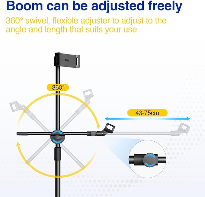 Boom Mic Stand, Microphone Holder Floor with Tablet Phone Support, Heavy Duty Tripod Adjustable Height and Angle 35-65 Inch With Portable Bag for Singing Karaoke Stage