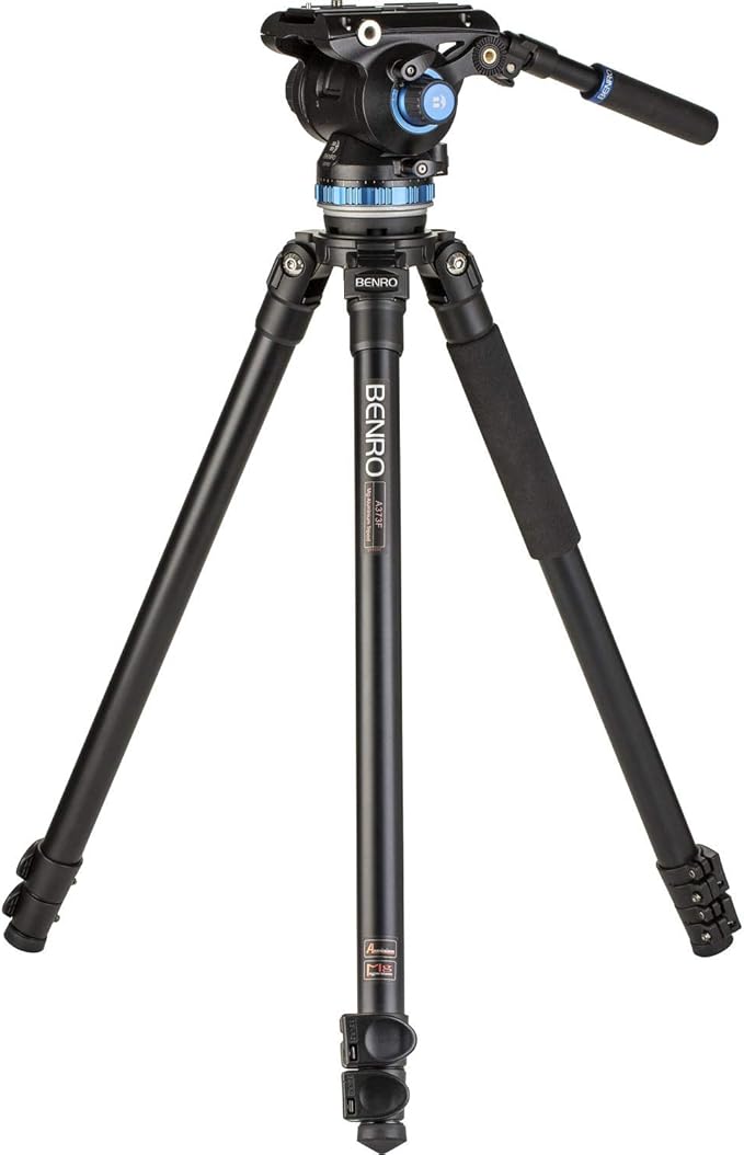 Benro Heavy-Duty Aluminum Video Tripod with S8PRO Fluid Head, Smooth Pan/Tilt Drag, 75mm Flat Base & Stable Three-Stage Legs for Cinema, DSLR and Mirrorless Camera Rigs (A373FBS8PRO)