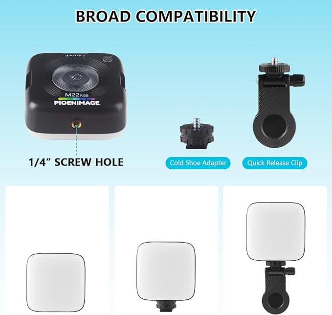 RGB Video Lights, Portable Camera Lights, LED Camera Light with Quick Release Cold Shoe Adapter and Clip, RGB Small Lamp, 3000-9000K 360° Full Color Photography Lighting for Camera, Black