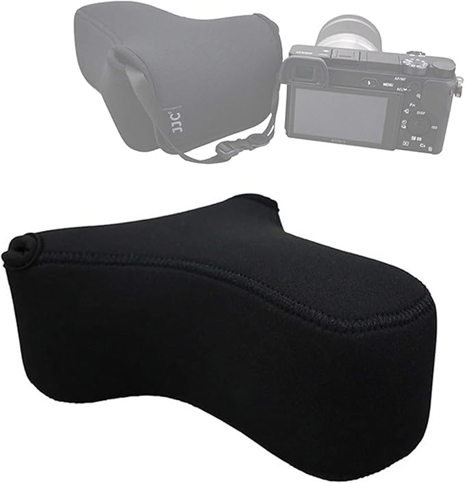 JJC Black Ultra Light Neoprene Camera Case for Sony a6600 a6500 a6400 a6300 a6100 a6000 a5100 w/55-210mm Lens, Pouch Bag for Fujifilm Fuji X-T30 X-T20 X-T10 W/ 55-200mm Lens, Elastic, Water Resistant
