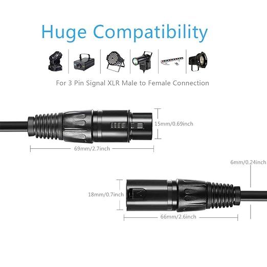 25 ft Flexible DMX Cable, Gold-Plated 3 Pin Signal XLR Male to Female DMX Cable Wire, Best for DJ Stage Lighting Moving Head Lights Par Light (4 Pack)