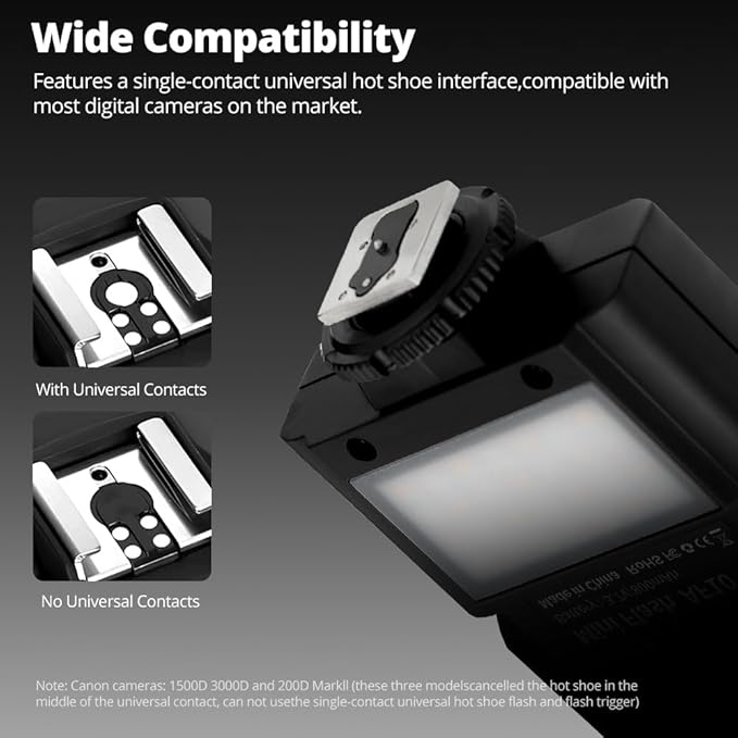 Ambitful AF10 Mini Camera Flash, Rechargeable Manual Speedlite with 90° Tilt Head, LED Continuous Light, USB-C Charging, Single-Contact Hot Shoe Flash for Sony Canon Nikon Fuji Ricoh Cameras