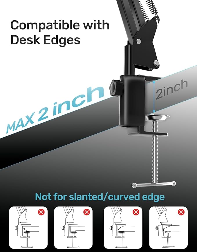 Mic Boom Arm Stand [MAX 3.3lbs ] Heavy Duty Microphone Holder Desk Mics Scissor Mount Streaming Accessories for Blue Yeti HyperX QuadCast S SoloCast snowball Fifine K669B AT2020 - Medium