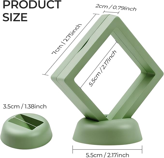 Ring Challenge Coins Display Stand, 3D Display Floating Frame Jewelry Medallion Specimen, Ring Shadow Box Case, 2.75"x2.75"x0.79"(Green - 2PCS)
