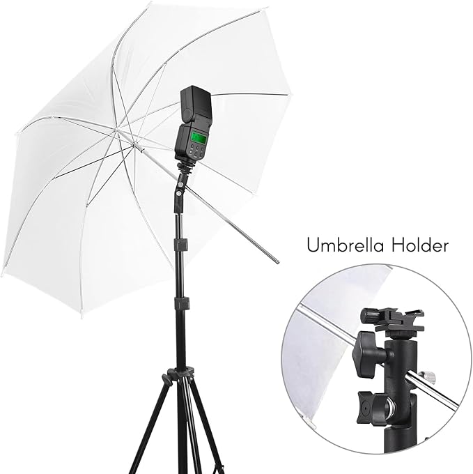 Qiilu Camera Flash Bracket, Bracket Flash Stand Bracket with Cold Shoe Mount 1/4 Inch & 3/8 Inch Screw Hole, Umbrella Mount Holder Flash Light, Universal E Type Metal Bracket for Most