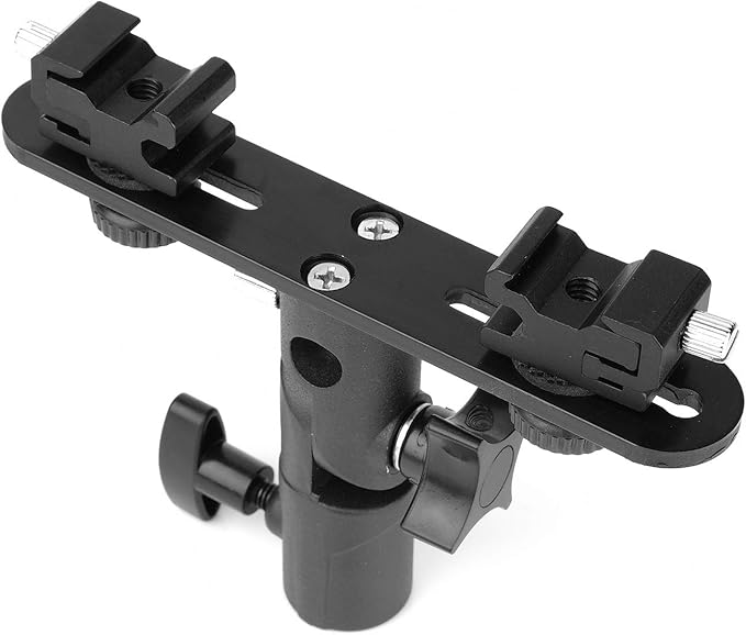ChromLives Dual Flash Bracket Hot Shoe Speedlight Stand Umbrella Holder Light Stand Bracket Mount 1/4'' to 3/8'' Compatible with Studio Video DSLR Camera Canon Nikon Yongnuo