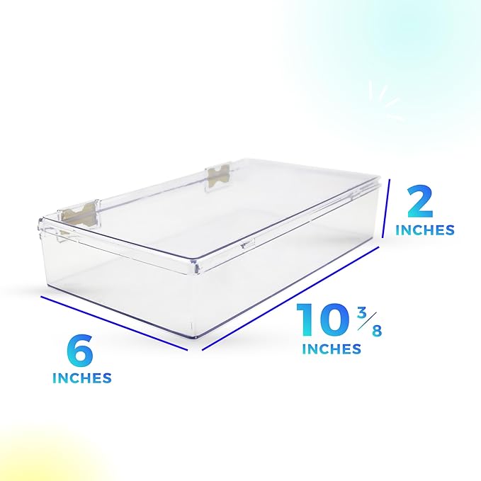 1 Clear Hard Plastic Box with Hinged Lid , 10 3/8" L x 6" W x 2" H, Plastic Display Case and Keepsake Storage Box, Made in USA by Gary Plastic Packaging