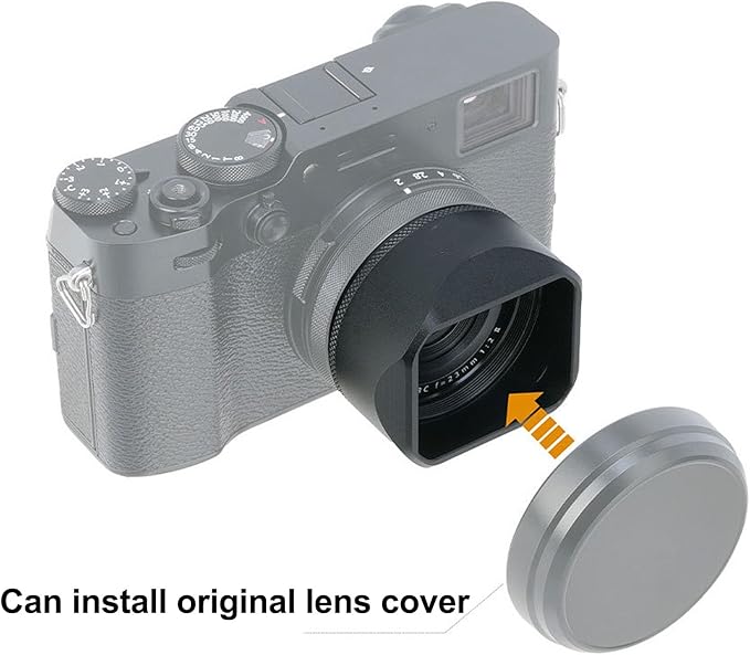 ASHATA Square Metal Lens Hood for Fuji X100VI XE5 Camera 39-49mm Magnetic Camera Lens Shade, Magnetic or Thread Quick Installation (Black)