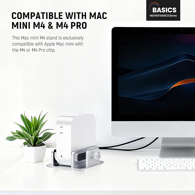 NEEWER Basics Mac mini Stand with SSD Holder, Aluminum Alloy PC Slot Upright Rack Dock Desk Mount Computer Accessories Compatible with Apple Mac mini with M4 or M4 Pro Chips, DS025