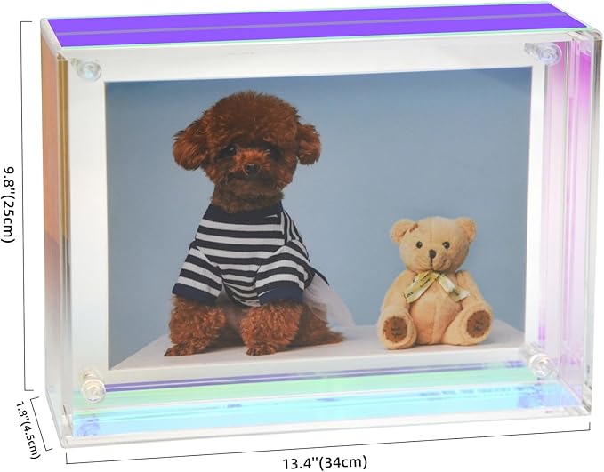 Gelite Acrylic A4 Frame to Display A4 Pictures or Smaller Mat-free Neon Floating Photo Frame for Wall and Tabletop, Iridescent Rainbow