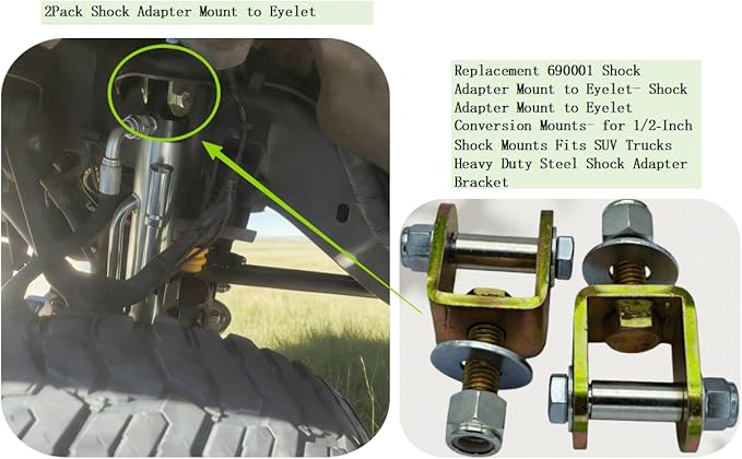Replacement 690001 Shock Adapter Mount to Eyelet- Shock Adapter Mount to Eyelet Conversion Mounts- for 1/2‑Inch Shock Mounts Fits SUV Trucks Heavy Duty Steel Shock Adapter Bracket (2pack)
