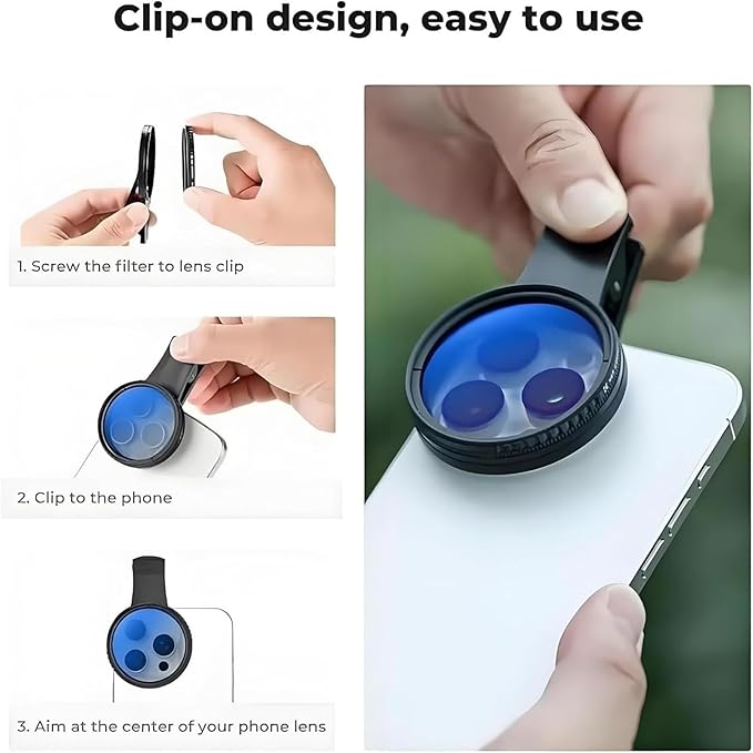 52mm Polarized Smart Phone, adjustments 52mm Polarizing Filter, Clip Design Phone Polarizing Lens, Featuring A Polarizing Filter & Variable ND Filters, for All Phones (Mix,2PCS)