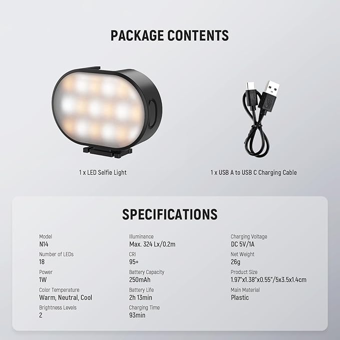 NEEWER ENTRY LEVEL VERSION Magnetic Camera Auxiliary Light for Vlog, 1W Plastic Small Cold Shoe LED Panel Lighting for Phone Cage Action Cam AC024 OSMO Pocket 3 Mount & M21, 3 Modes CRI95+ 250mAh, N14
