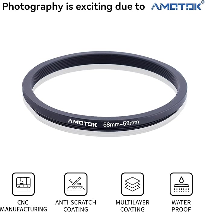 58mm Lens to 52mm Camera Filters Ring Compatible All 58mm Camera Lenses to 52mm UV CPL ND Filter Accessory and 52 mm Lens Hood