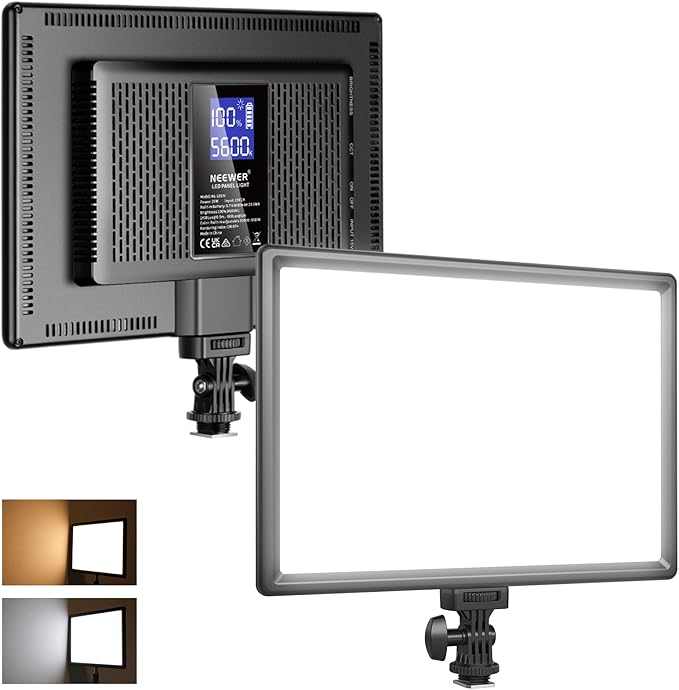 NEEWER 192 LED Video Light Panel, 20W Ultra Thin Bi Color Dimmable DSLR Camera Soft Light, 4000mAh Lithium Battery, 3200K-5600K CRI97+, Key Lighting for Studio Photography Recording Streaming