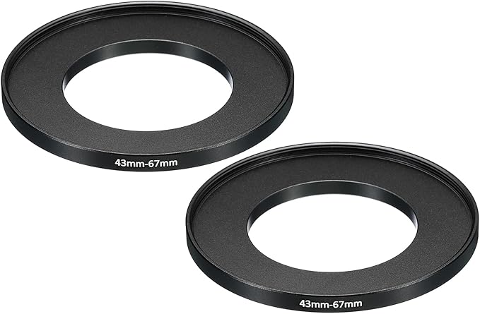 PATIKIL 43mm-67mm Metal Step Up Ring, 2 Pack Camera Lens Filter Adapter Ring Aluminum Filter Adapter Ring for Camera Lenses Hood, Black