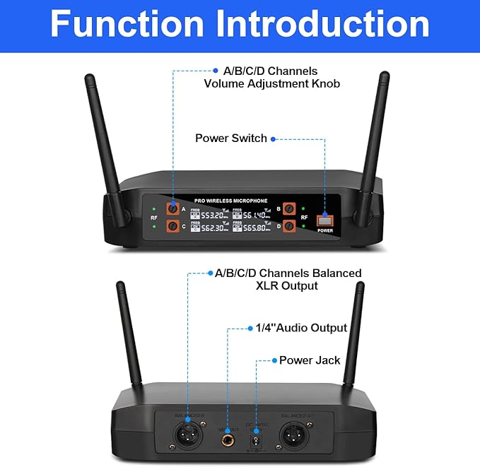 4-Channel Wireless Microphone System for Karaoke & Church UHF Handheld Mics, Plug & Play Setup, Clear Sound for Party & Meetings