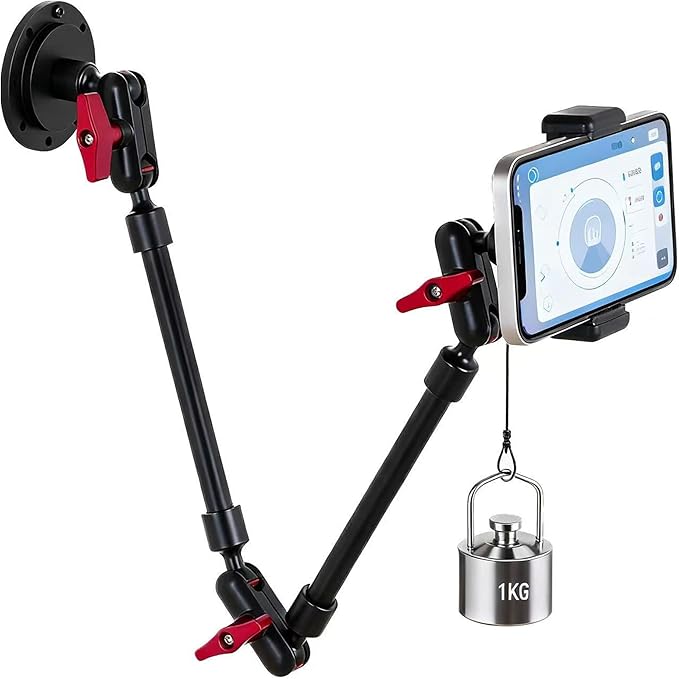 23'' Metal Base Magic Arm Phone Mount - Wall Screw-Mounted, 1LBS Load, 360° Rotatable for Live Stream/Office/Video Recording
