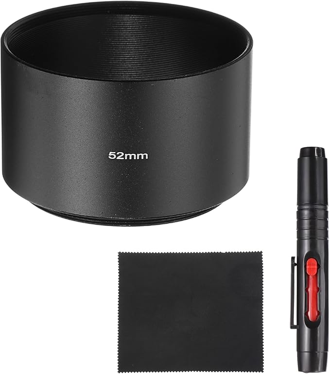 PATIKIL Lens Hood Shade, 52mm Long-Focus Mount Standard Screw-in Metal Camera Cap Shade with Cleaning Cloth and Cleaning Pen, Black