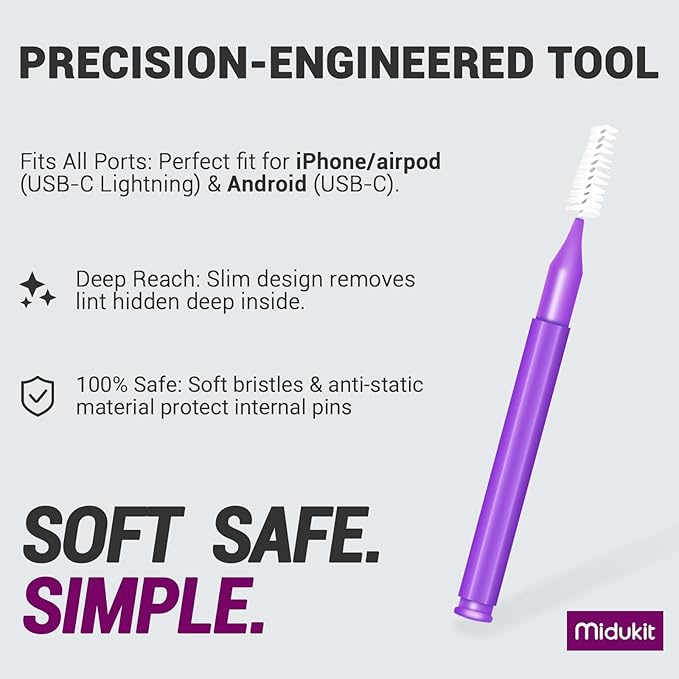 Cleaning Kit for Cell Phone and Headphone Charging Port, USB C, Speaker, Cleaner Tool Fit for iPhone 16 15 14 13 Samsung, Professional Cell Phone Port Cleaning Kit for Lightning & Type C