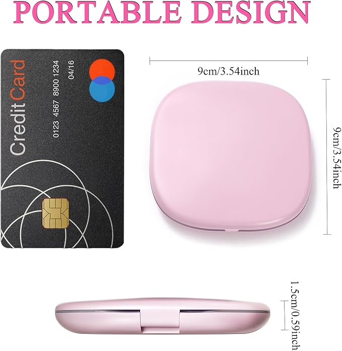 QUELIEN Compact Mirror LED Lighted Pocket Mirror for Women, 1X/3X Sleek Pink Mini Travel Compact Mirrors, Portable Compact Mirror with Light for Makeup, Purse, and On-The-Go Use
