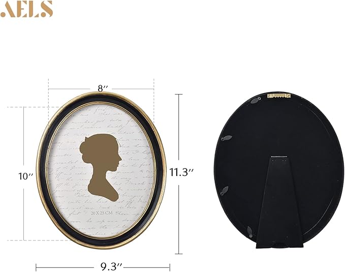 AELS 8x10 Inch Vintage Picture Frame, Elegant Antique Photo Frames with Glass Front, Photo Display, Tabletop Wall Hanging, Gift Ideas, Black Oval with Gold Trim
