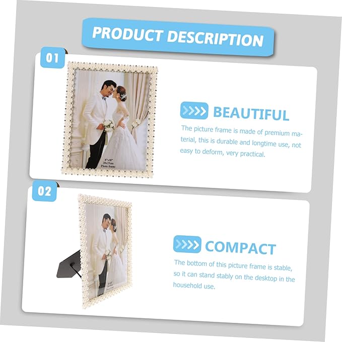 NOLITOY Pearl Picture Frame, Picture Holder Ornate Frame for Wedding Birthday Graduation Photo Tabletop Display