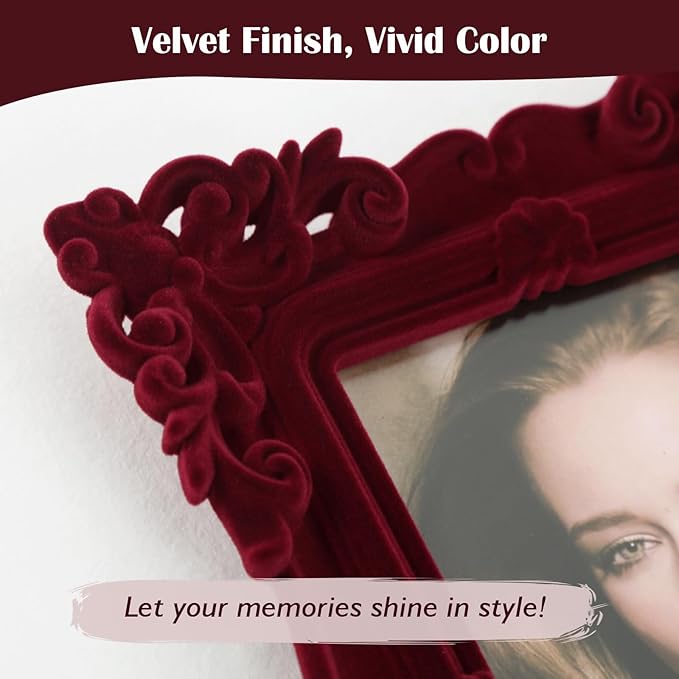 Vintage 4x6 Frame with Stand for Shelf End Table Decor, Old-fashioned Decorative Photo Frame for Victorian Home Decor, Small Picture Frame for Grandparents Memorial Housewarming (Wine Red)