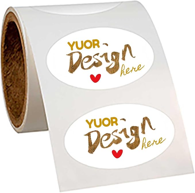 Inshoney Custom Sticker Rolls Labels Personalized Any Logo, Picture, Text Customized Name Labels 100-500pcs Waterproof (Oval)