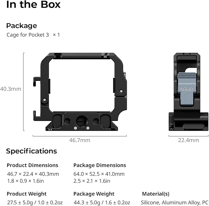 SMALLRIG Expansion Cage for DJI Osmo Pocket 3, Reversible Mounting Adapter with 1/4"-20, Cold Shoe & 2-Prong Mount, Full-Access Design, Fits Original Case - 5607