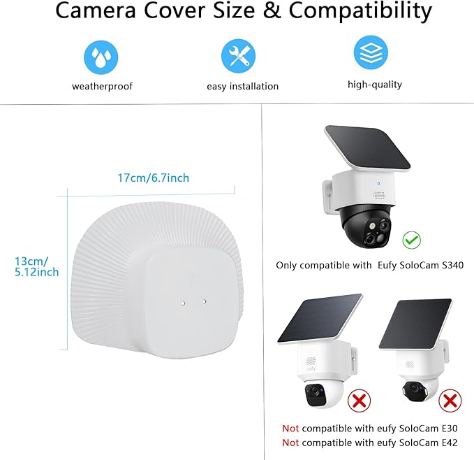 UV Rain Cover Compatible with Eufy SoloCam S340, Outdoor Solar Camera Cover, Weatherproof Camera Protector, Anti Glare, 1Pack (No Cam)