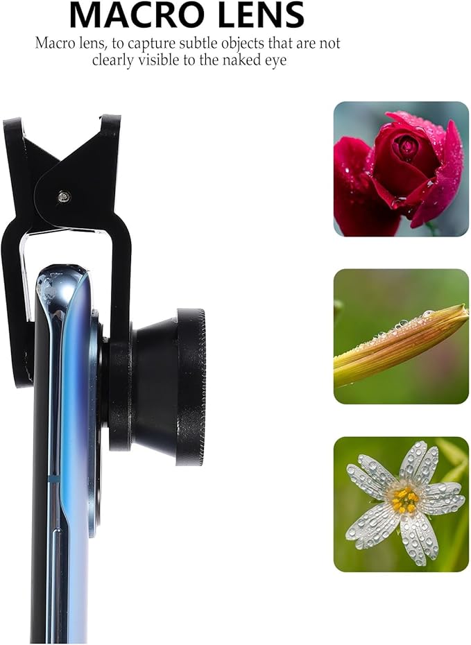 3-in-1 Smartphone Camera Lens Kit, Fisheye Wide Angle Macro Lens Attachment for Cell Phone Photography, Black, Compatible with Most Phones, for Travel and Landscape Shots, 2 Sets