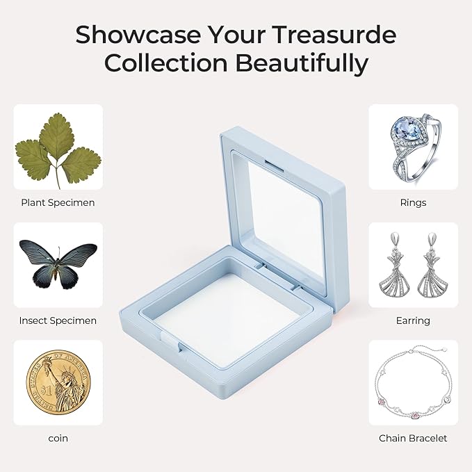 Ring Challenge Coins Display Stand, 3D Display Floating Frame Jewelry Medallion Specimen, Ring Shadow Box Case, 2.75"x2.75"x0.79"(Blue - 2PCS)