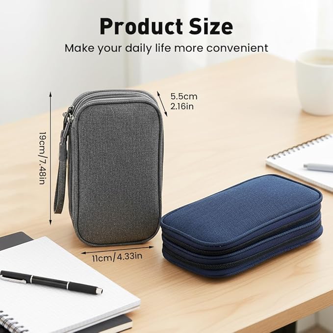 Travel Cable Organizer Pouch, 2026 Updated Cord Organizer Box, Double Layers Electronics Cable Organizer Box, All in One Cable Organizer Bag for Cable, Cord, Charger, Adapter, SD Card (Deep Blue)