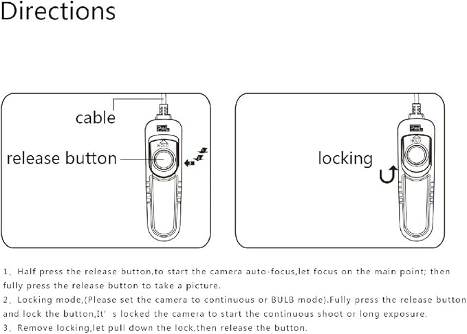 Cable Release for Nikon, Pixel RC-201 Shutter Release Cord Cable for Nikon DSLR Cameras Replaces Nikon MC-DC2