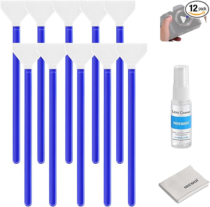 NEEWER 12 in 1 Camera Lens Cleaning Kit for DSLR Cameras, Electronics, Phones, Tablets, 10x Cleaning Swab for 16mm APS-C Sensor + 1x Cleaner Spray + 1x Cloth, HM-47