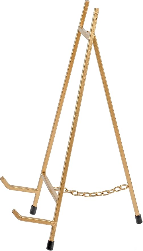 Red Co. 13” Tall Modern Metal Tripod Plate Stand and Art Holder Easel, Gold
