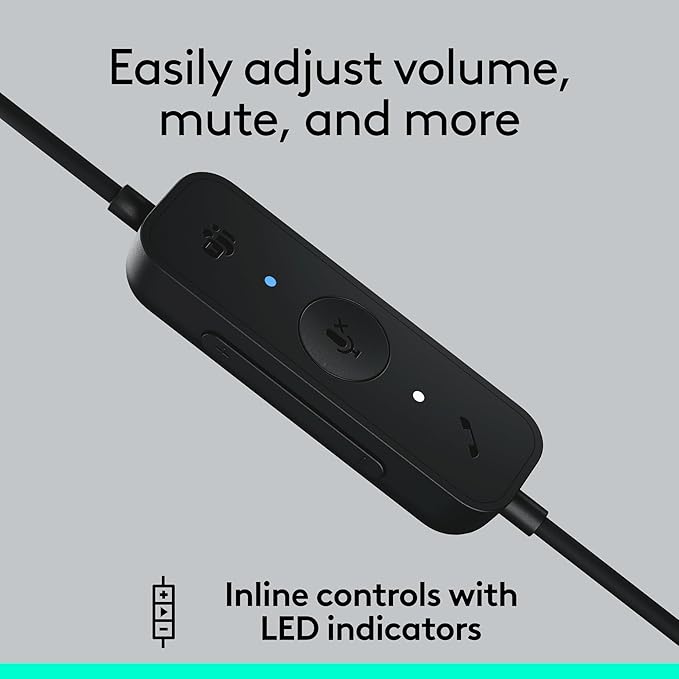 Logitech H570e USB Headset with Microphone for PC and Mac, USB-A Wired Headset with Mono Sound, Noise-Canceling Mics and Inline Controls, Certified for Microsoft Teams, Black