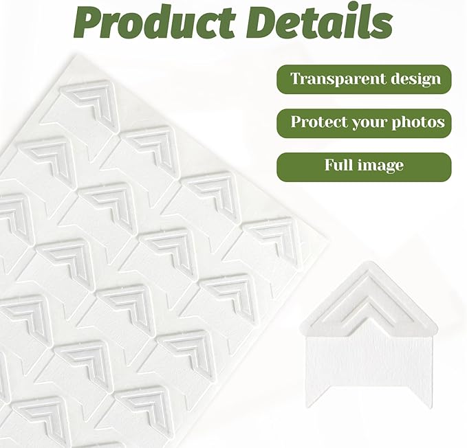240 Pcs Self-Adhesive White Photo Corner Stickers, 10 Sheets Acid Free Mounting Photo Corners for Scrapbooking Picture Stickers for DIY Scrapbook Album Picture Frames Journal Supplies